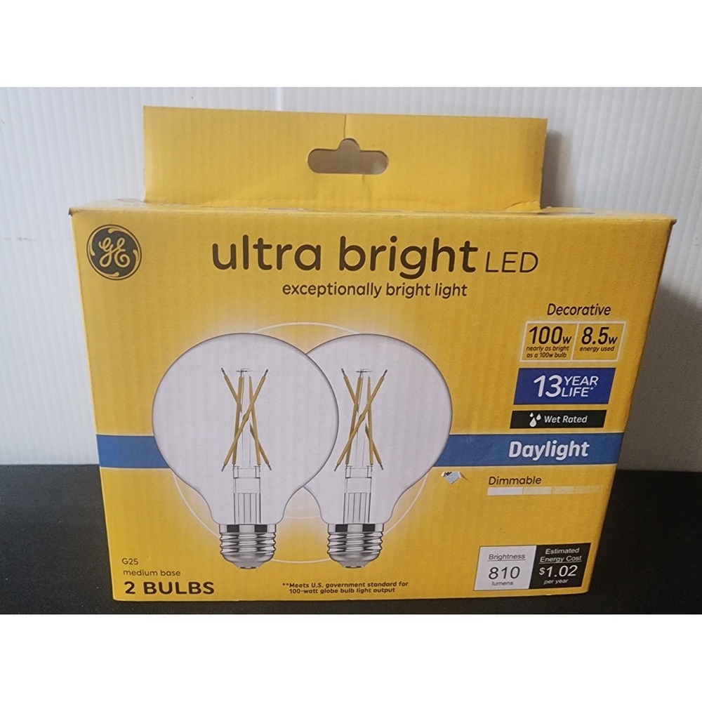 GE G25 Ultra Bright‎ LED Light Bulbs Daylight 100W Med base dimmable  New